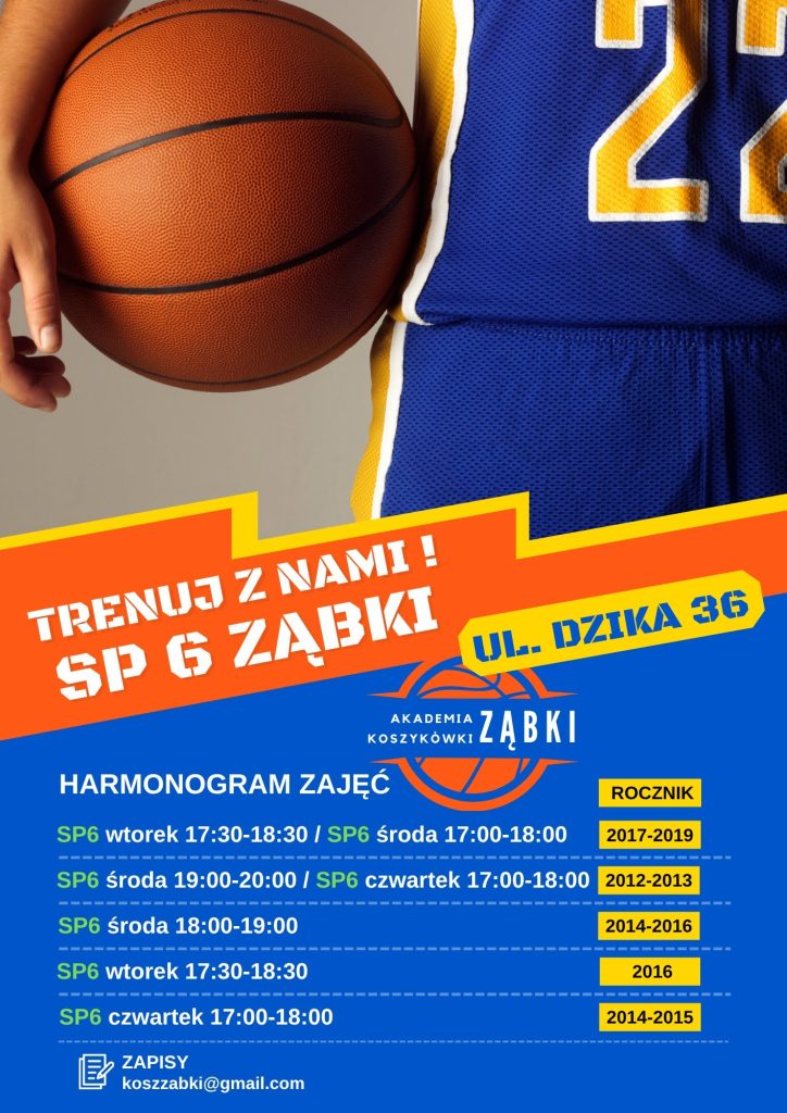 Plakat AK Ząbki sezon 2026/2027 – harmonogram zajęć w SP 6 Ząbki